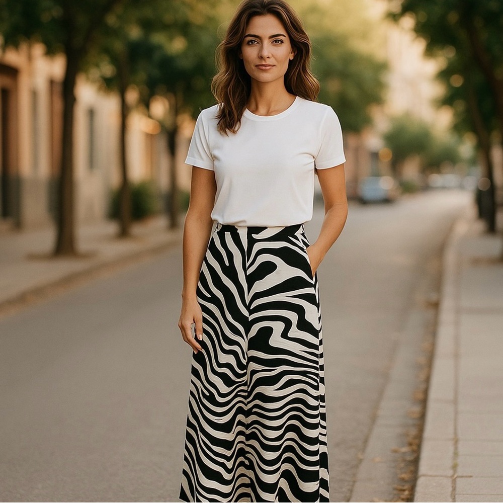 Michael Kors Brown and cream zebra Print Maxi Skirt size: Medium